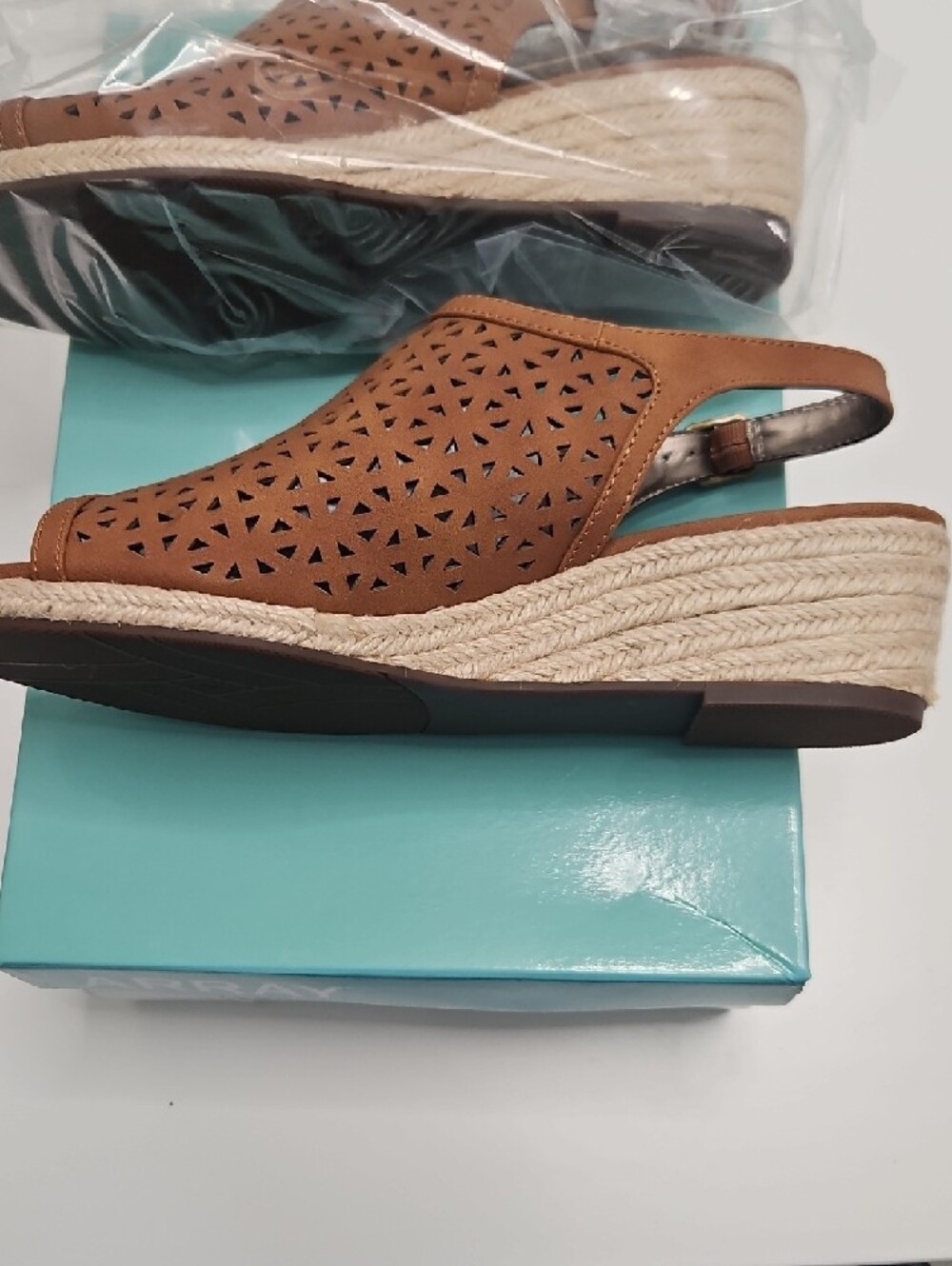 Array Tan Perforated Espadrille Wedge Sandals - Picture 2 of 5